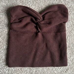 Brown Knitted Strapless Crop Top